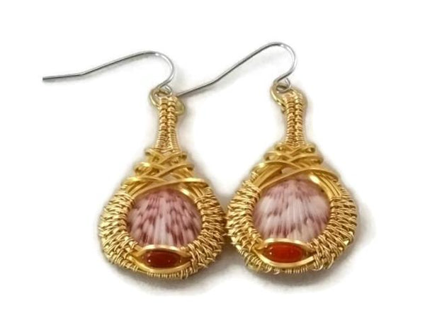 14kt gold fill mini shell drop earrings with carnelian ocean jewelry sanibel jewelry sanibel island jewelry captiva jewelry captiva island jewelry island jewelry ocean inspired jewelry