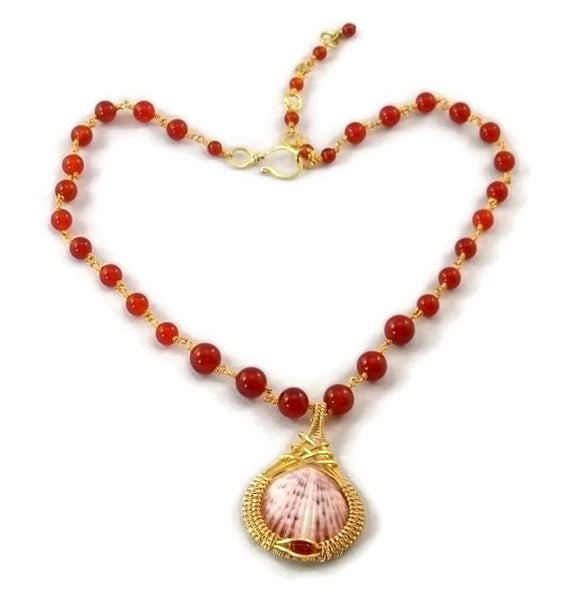 14kt gold fill shell drop necklace with carnelian shell pendant shell necklace ocean jewelry ocean inspired jewelry captiva jewelry captiva island jewelry sanibel jewelry sanibel island jewelry island jewelry
