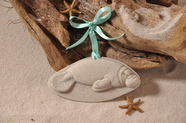 SAND ORNAMENT, CHRISTMAS TREE ORNAMENT, TROPICAL CHRISTMAS DECORATIONS, COASTAL ORNAMENT, SAND ORNAMENT, TROPICAL ORNAMENT, ARENOPHILE, SANTA, CHRISTMAS ORNAMENT, FLORIDA, MANATEE, SEA COW
