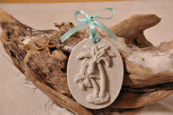 SAND ORNAMENT, CHRISTMAS TREE ORNAMENT, TROPICAL CHRISTMAS DECORATIONS, COASTAL ORNAMENT, SAND ORNAMENT, TROPICAL ORNAMENT, ARENOPHILE, SANTA, CHRISTMAS ORNAMENT, FLORIDA, PALMETTO PALM