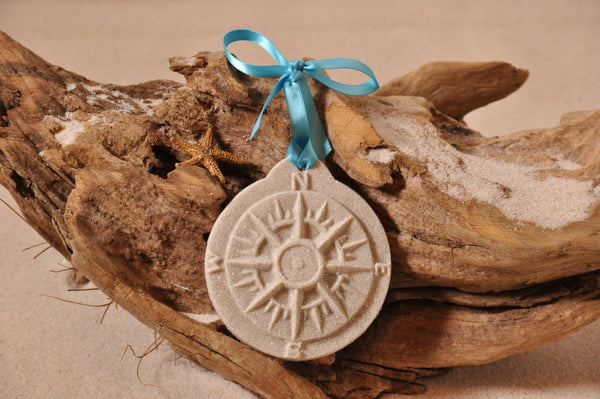 SAND ORNAMENT, CHRISTMAS TREE ORNAMENT, TROPICAL CHRISTMAS DECORATIONS, COASTAL ORNAMENT, SAND ORNAMENT, TROPICAL ORNAMENT, ARENOPHILE, SANTA, CHRISTMAS ORNAMENT, FLORIDA, COMPASS ROSE