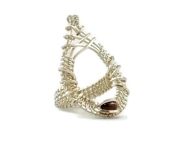 Argentium sterling silver mini cutout drop ring with garnet