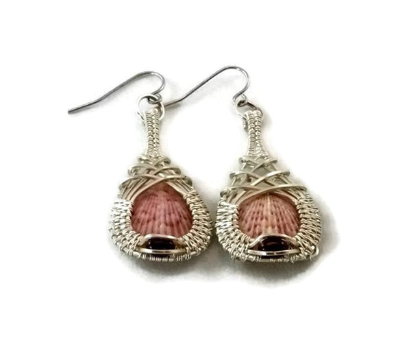 Argentium sterling silver mini shell drop earrings with garnet ocean jewelry sanibel jewelry sanibel island jewelry captiva jewelry captiva island jewelry island jewelry ocean inspired jewelry