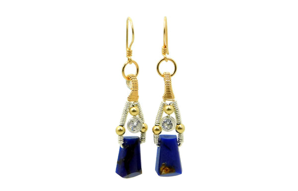 Lapis & Bronzite Bliss Earrings with Herkimer Diamonds in 14kt gold fill and sterling silver cold fusion jewelry gold and silver jewelry handmade silver jewelry sterling silver jewelry artisan jewelry handmade gemstone jewelry one of a kind jewelry unique jewelry