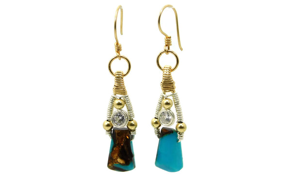 Turquoise & Bronzite Bliss Earrings with Herkimer Diamonds in 14kt gold fill and sterling silver cold fusion jewelry gold and silver jewelry handmade silver jewelry sterling silver jewelry artisan jewelry handmade gemstone jewelry one of a kind jewelry unique jewelry