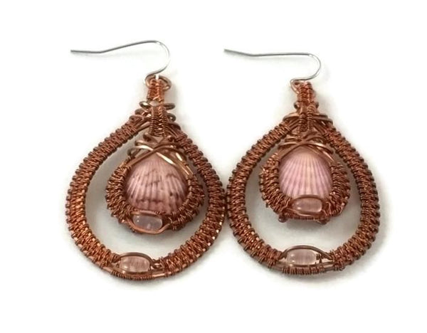 oxidized raw copper double drop earrings with rose quartz ocean jewelry sanibel jewelry sanibel island jewelry captiva jewelry captiva island jewelry island jewelry ocean inspired jewelry copper jewelry