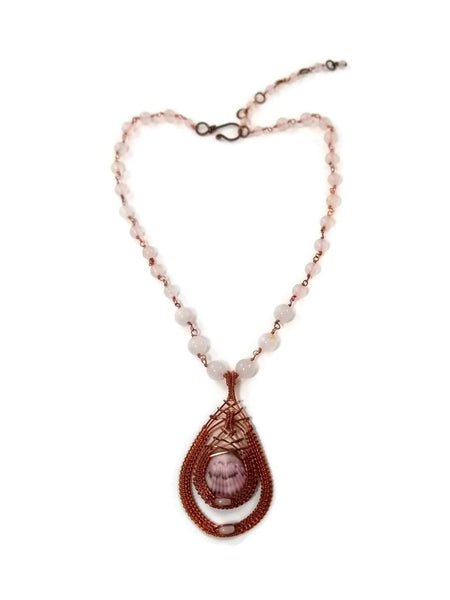 oxidized raw copper double drop necklace with rose quartz shell pendant silver shell necklace ocean jewelry island jewelry sanibel jewelry sanibel island jewelry captiva jewelry captiva island jewelry ocean inspired jewelry copper jewelry