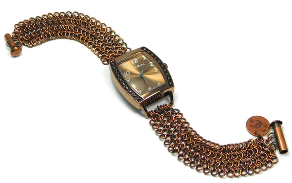 Antiqued Copper European 4 in 1 Chainmaille Watch chainmaille bracelet chainmail jewelry chainmaille geometric jewelry geometric bracelet european 4 in 1 chainmail bracelet copper chainmail copper chainmaille copper jewelry