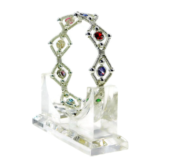 Sterling Silver Multi Gem Bangle Bracelet