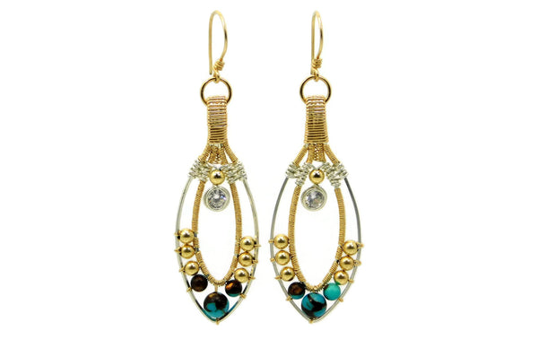 Turquoise & Bronzite Joy Earrings with Herkimer Diamonds in 14kt gold fill and sterling silvercold fusion jewelry gold and silver jewelry handmade silver jewelry sterling silver jewelry artisan jewelry handmade gemstone jewelry one of a kind jewelry unique jewelry