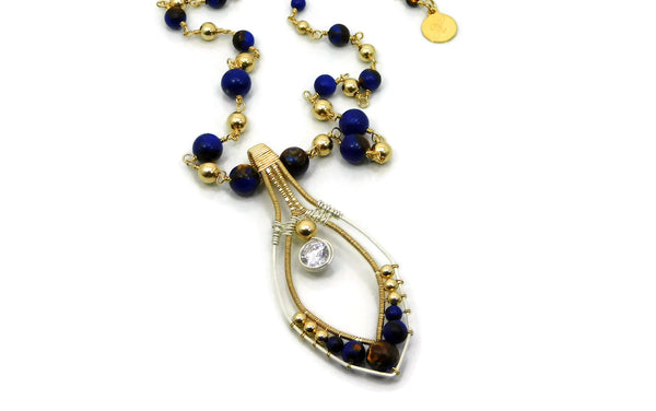 Lapis & Bronzite Joy Pendant with Herkimer Diamonds in 14kt gold fill and sterling silver wire necklace cold fusion jewelry gold and silver jewelry handmade silver jewelry sterling silver jewelry artisan jewelry handmade gemstone jewelry one of a kind jewelry unique jewelry