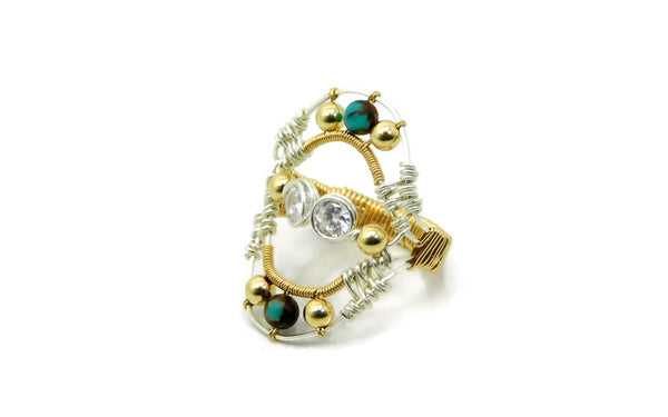 Turquoise & Bronzite Joy Ring with Herkimer Diamonds in 14kt gold fill and sterling silver cold fusion jewelry gold and silver jewelry handmade silver jewelry sterling silver jewelry artisan jewelry handmade gemstone jewelry one of a kind jewelry unique jewelry