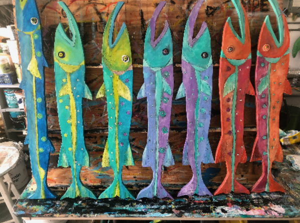 wood plank art wood painting art fish art blue unique fish art wooden coastal decor beach wall art coastal wall art beach themed wall art canvas art whimsical fish art