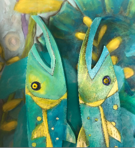wood plank art wood painting art fish art blue unique fish art wooden coastal decor beach wall art coastal wall art beach themed wall art canvas art whimsical fish art