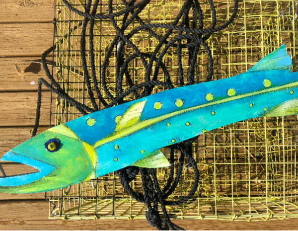 wood plank art wood painting art fish art blue unique fish art wooden coastal decor beach wall art coastal wall art beach themed wall art canvas art whimsical fish art