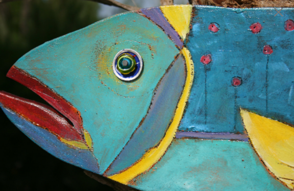 wood plank art wood painting art fish art blue unique fish art wooden coastal decor beach wall art coastal wall art beach themed wall art canvas art whimsical fish art