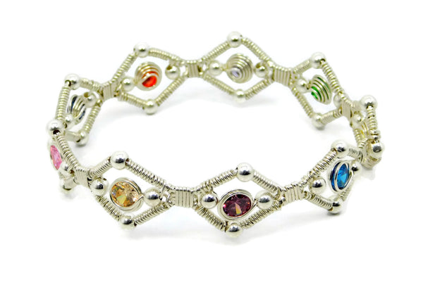 Sterling Silver Multi Gem Bangle Bracelet