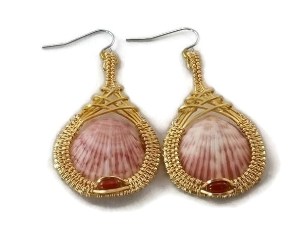 14kt gold fill shell drop earrings with carnelian shell earrings ocean jewelry ocean inspired jewelry captiva jewelry captiva island jewelry sanibel jewelry sanibel island jewelry island jewelry