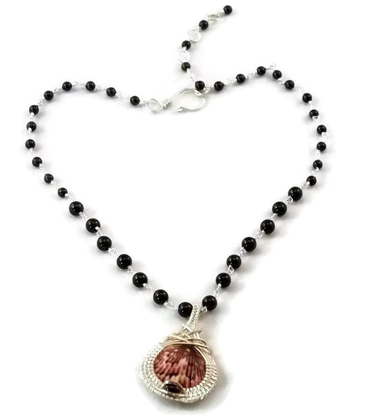Argentium sterling silver mini shell drop necklace with garnet ocean jewelry sanibel jewelry sanibel island jewelry captiva jewelry captiva island jewelry island jewelry ocean inspired jewelry