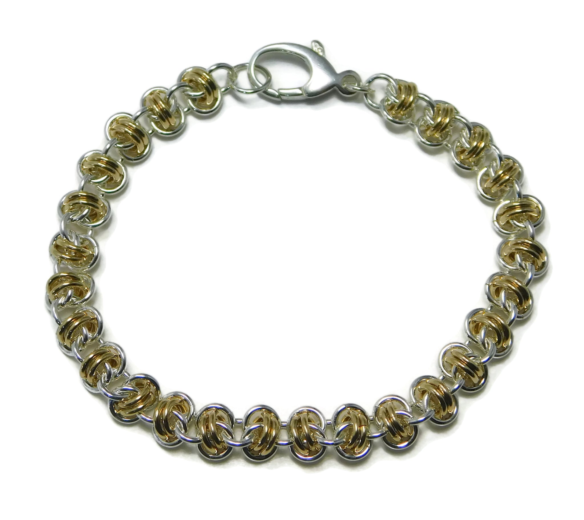 Sterling Silver and 14kt Gold Fill Barrel Weave Chainmaille Bracelet