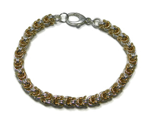 Sterling Silver and 14kt Gold Fill Rosetta Weave Chainmaille Bracelet