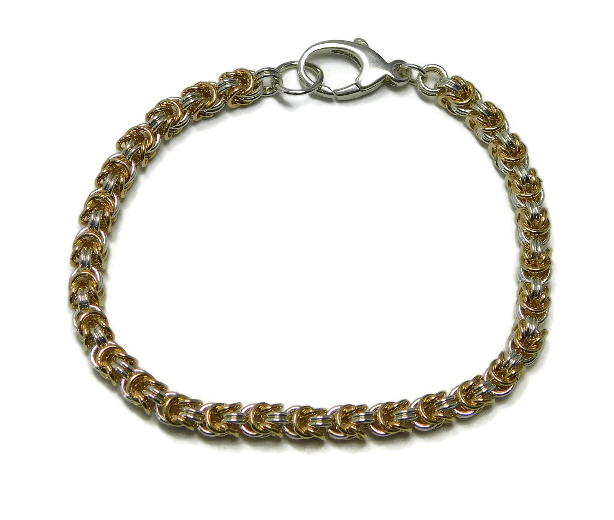 Sterling Silver and 14kt Gold Fill Rosetta Weave Chainmaille Bracelet