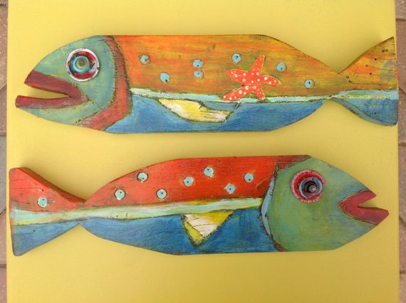 Painted wooden fish fish art wooden fish Blue Gills 