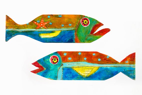 Painted wooden fish fish art wooden fish Blue Gills 