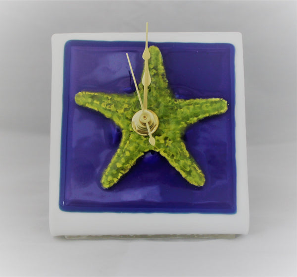 Fused Glass Desk Clock with Starfish Design