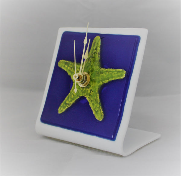 Fused Glass Desk Clock with Starfish Design