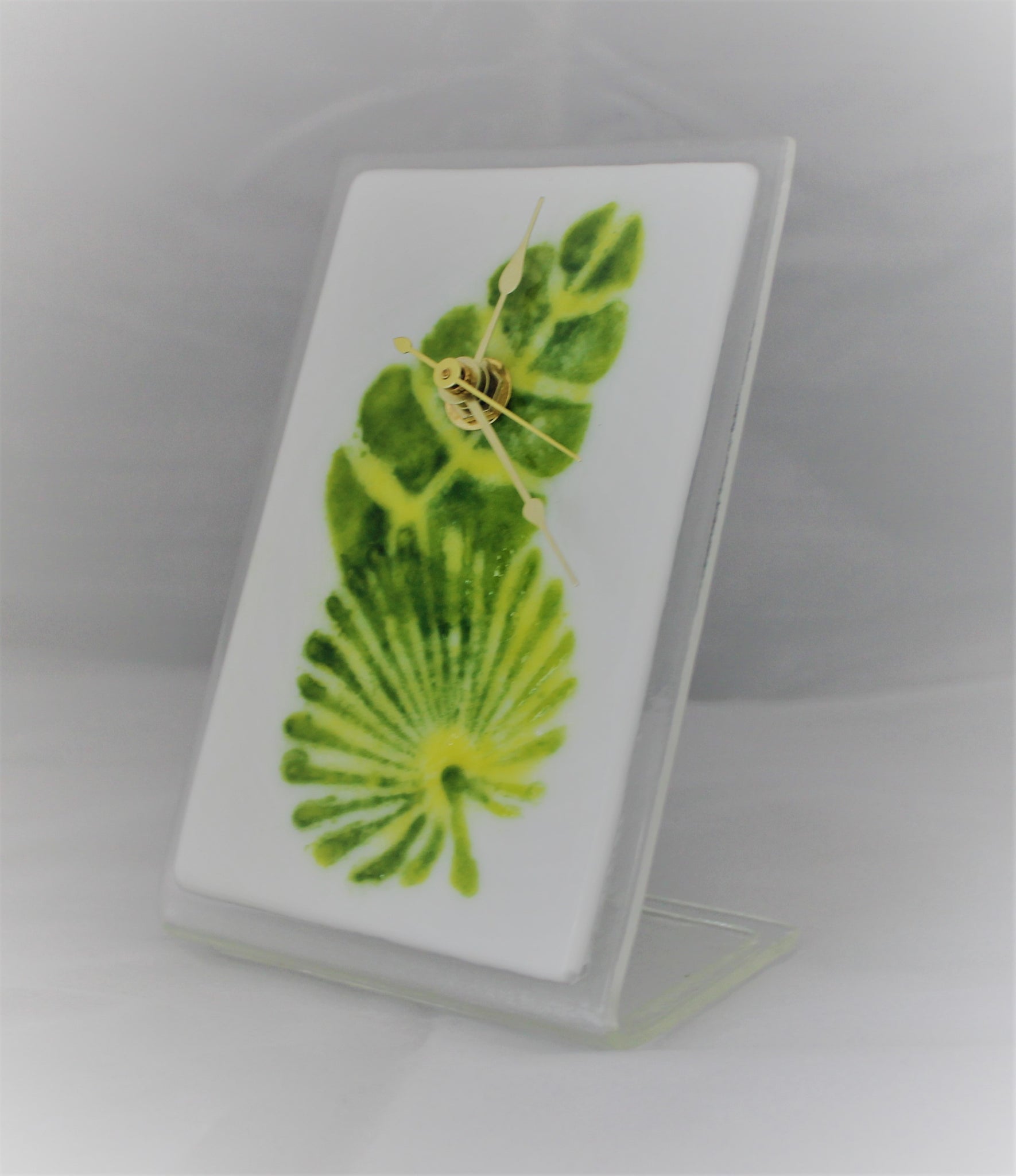 Fused Glass Free Standing Desk Clock with Palm Design