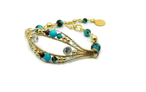 Turquoise & Bronzite Joy Bracelet with Herkimer Diamonds in 14kt gold fill and sterling silver wrap bracelet wire wrap bracelet cold fusion jewelry gold and silver jewelry handmade silver jewelry sterling silver jewelry artisan jewelry handmade gemstone jewelry one of a kind jewelry unique jewelry