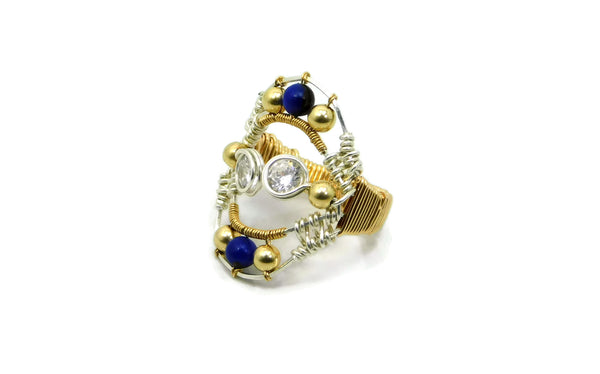 Lapis & Bronzite Joy Ring with Herkimer Diamonds in 14kt gold fill and sterling silver cold fusion jewelry gold and silver jewelry handmade silver jewelry sterling silver jewelry artisan jewelry handmade gemstone jewelry one of a kind jewelry unique jewelry