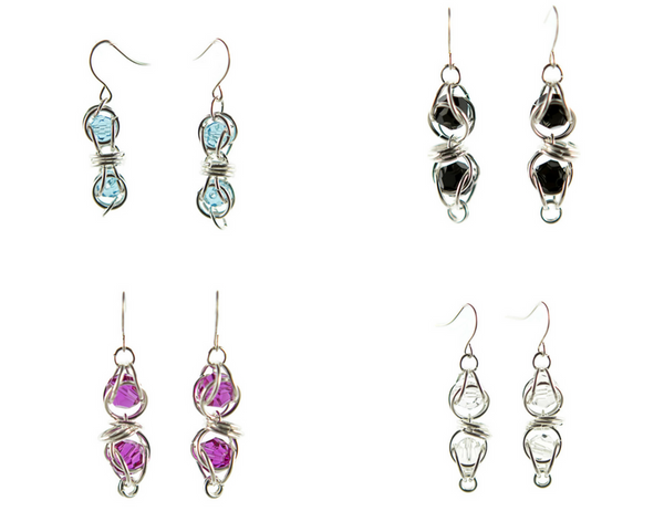 Sterling Silver Captured Swarovski Crystal Chainmaille Earrings
