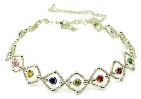 Sterling Silver Multi Gem Adjustable Choker
