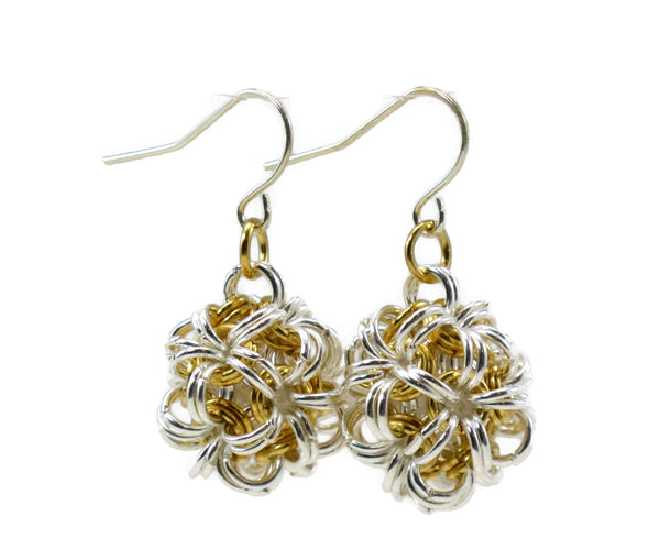 Sterling Silver & 14kt Gold Fill Dodecahedron Chainmaille Earrings